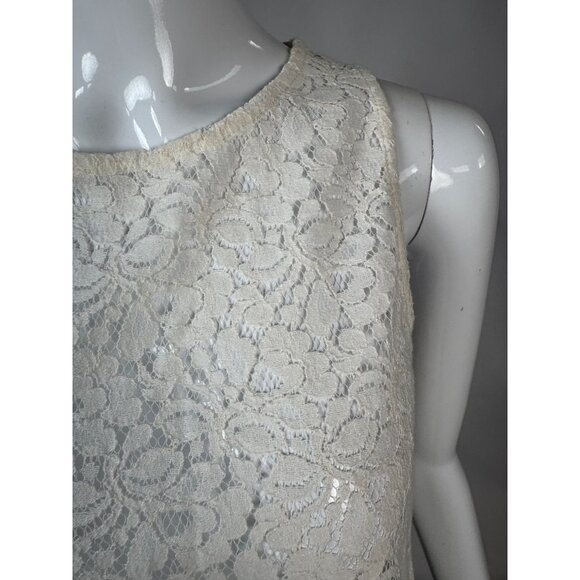Lace Sleeveless Top With Back Zipper Closure By Pimkie Ivory Floral Design Women - Picture 2 of 16